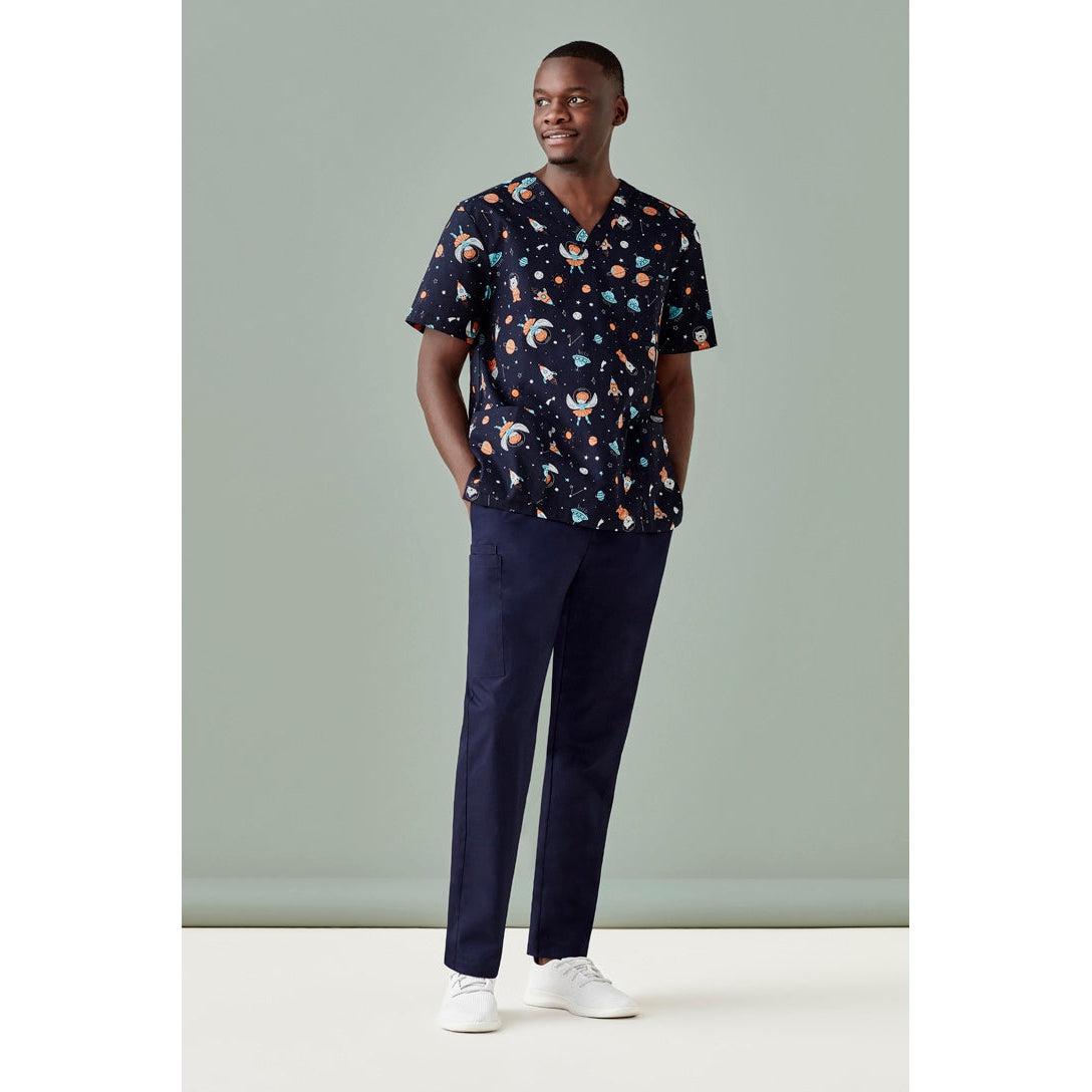 BizCare Men's Printed Space Party Scrub Top CST148MS