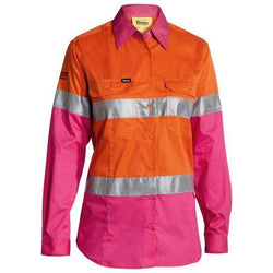 Bisley Womens Taped HiVis Cool Lightweight Long Sleeve Drill Shirt - BL6896