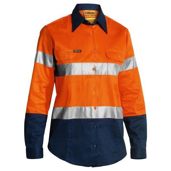 Bisley Womens Taped HiVis Long Sleeve Drill Shirt - BLT6456-Queensland Workwear Supplies