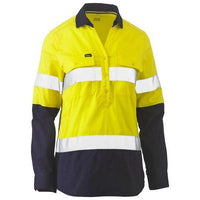 Bisley Womens Taped HiVis Stretch V-Neck Closed Front Long Sleeve Shirt - BLC6064T-Queensland Workwear Supplies