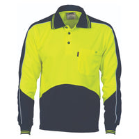 DNC HiVis Micromesh Panel Long Sleeve Polo - 3892-Queensland Workwear Supplies