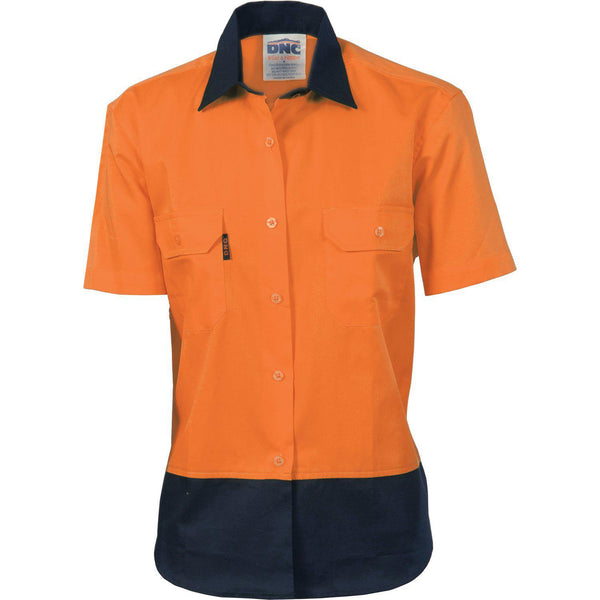 DNC Ladies HiVis 2-Tone Short Sleeve Drill Shirt - 3931-Queensland Workwear Supplies