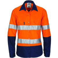 DNC Ladies Taped HiVis Cool-Breeze Light Weight Long Sleeve Cotton Shirt - 3786-Queensland Workwear Supplies