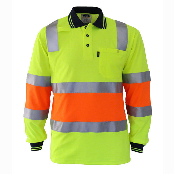 DNC Taped HiVis 2-Tone Cotton Backed Long Sleeve Polo- 3819-Queensland Workwear Supplies