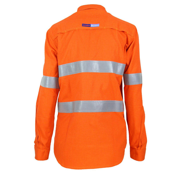 DNC Taped HiVis Flame Retardant & Arc Rated HRC2 Long Sleeve Womens Shirt - 3459-Queensland Workwear Supplies