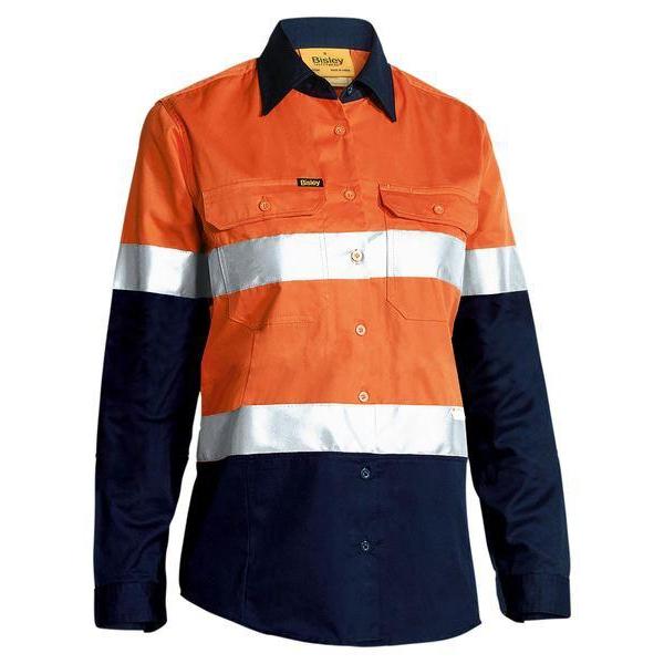 Bisley Womens Taped HiVis Cool Lightweight Long Sleeve Drill Shirt - BL6896-Queensland Workwear Supplies