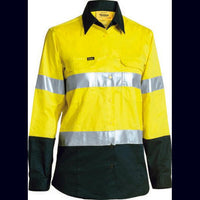 Bisley Womens Taped HiVis Cool Lightweight Long Sleeve Drill Shirt - BL6896-Queensland Workwear Supplies