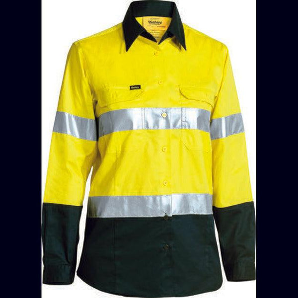 Bisley Womens Taped HiVis Cool Lightweight Long Sleeve Drill Shirt - BL6896-Queensland Workwear Supplies