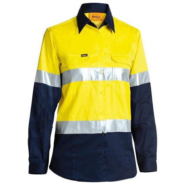 Bisley Womens Taped HiVis Cool Lightweight Long Sleeve Drill Shirt - BL6896-Queensland Workwear Supplies