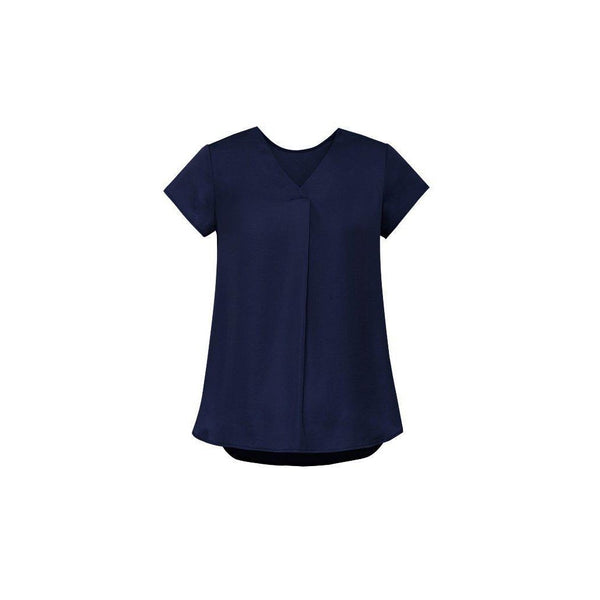 Biz Corporates Womens Kayla V-neck Pleat Blouse - RB967LS-Queensland Workwear Supplies