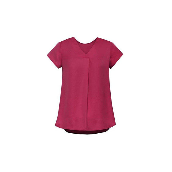 Biz Corporates Womens Kayla V-neck Pleat Blouse - RB967LS-Queensland Workwear Supplies