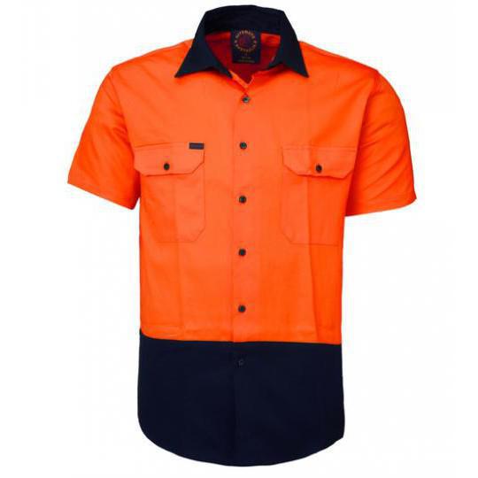 Ritemate 2 Tone Open Front Short Sleeve Shirt - RM1050S-Queensland Workwear Supplies