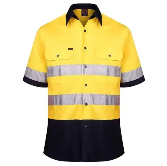 Ritemate 2 Tone Open Front, Short Sleeved Shirt with 3M Reflective Tape - RM1050RS-Queensland Workwear Supplies