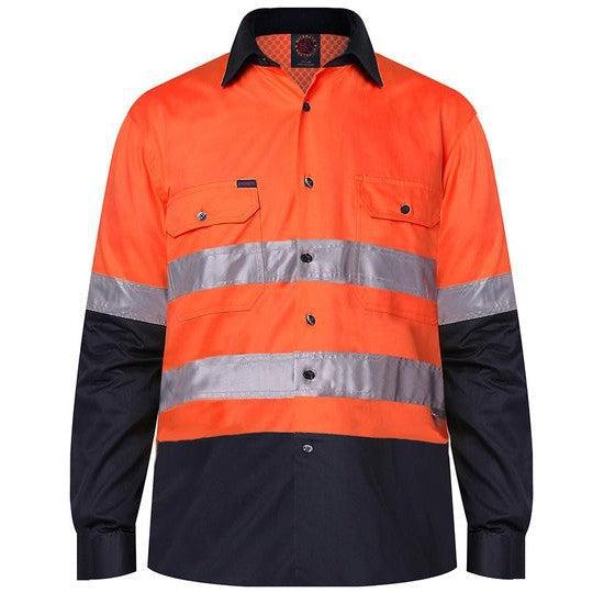 Ritemate Vented Open Front Light Weight, Long Sleeve 3M Tape Shirt - RM107V2R-Queensland Workwear Supplies