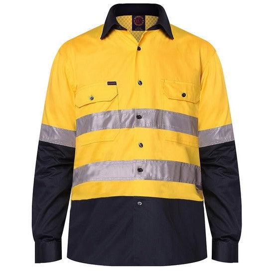 Ritemate Vented Open Front Light Weight, Long Sleeve 3M Tape Shirt - RM107V2R-Queensland Workwear Supplies