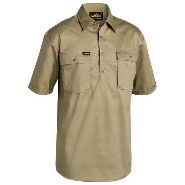 Bisley Closed Front Cotton Short Sleeve Drill Shirt - BSC1433-Queensland Workwear Supplies