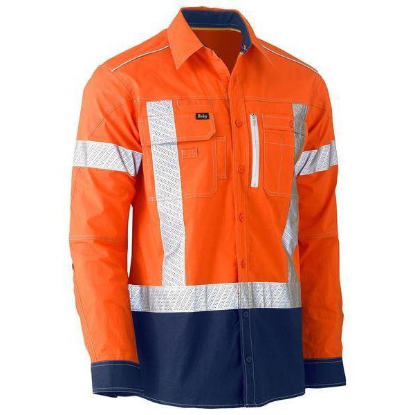 Bisley Flx & Move Taped HiVis Back X-Taped 2 Tone Long Sleeve Unisex Utility Shirt - BS6177XT-Queensland Workwear Supplies