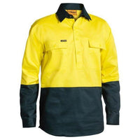 Bisley HiVis 2 Tone Long Sleeve Mens Drill Shirt - BSC6267-Queensland Workwear Supplies
