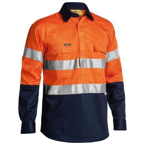 Bisley Taped HiVis 2 Tone Long Sleeve Mens Drill Shirt - BTC6456-Queensland Workwear Supplies