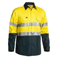 Bisley Taped HiVis Gusset Cuff Cotton Drill Long Sleeve Shirt - BS6896-Queensland Workwear Supplies