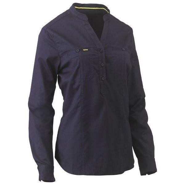 Bisley Womens Stretch V-Neck Closed Front Long Sleeve Shirt - BLC6063-Queensland Workwear Supplies