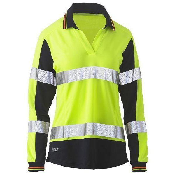 Bisley Womens Taped HiVis 2 Tone V-Neck Long Sleeve Polo - BKL6225T-Queensland Workwear Supplies