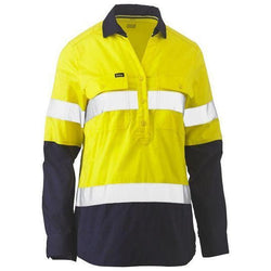 Bisley Womens Taped HiVis Stretch V-Neck Closed Front Long Sleeve Shirt - BLC6064T