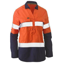 Bisley Womens Taped HiVis Stretch V-Neck Closed Front Long Sleeve Shirt - BLC6064T