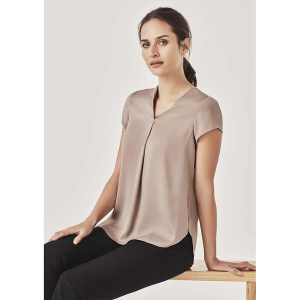 Biz Corporates Womens Kayla V-neck Pleat Blouse - RB967LS-Queensland Workwear Supplies