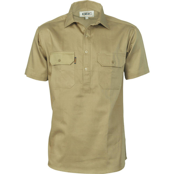 DNC Cotton Drill Closed Front Short Sleeve Work Shirt - 3203-Queensland Workwear Supplies