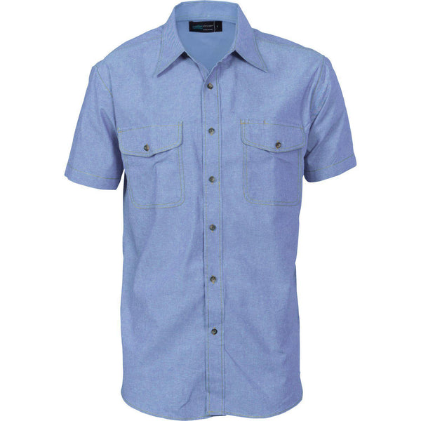DNC Flap Pocket Chambray Short Sleeve Shirt - 4103-Queensland Workwear Supplies