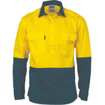 DNC HiVis 2-Tone Closed Front Long Sleeve Drill Shirt with Gusset Sleeve - 3834-Queensland Workwear Supplies