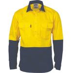 DNC HiVis 2-Tone Closed Front Long Sleeve Drill Shirt with Gusset Sleeve - 3834-Queensland Workwear Supplies