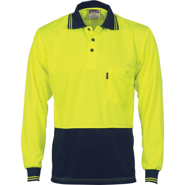 DNC HiVis 2-Tone Cool-Breathe Long Sleeve Polo - 3813-Queensland Workwear Supplies