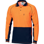 DNC HiVis 2-Tone Cotton Back Cool-Breeze Long Sleeve Contrast Polo - 3720-Queensland Workwear Supplies