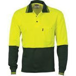 DNC HiVis 2-Tone Cotton Back Fluoro Long Sleeve Polo -3816-Queensland Workwear Supplies