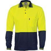 DNC HiVis 2-Tone Cotton Back Fluoro Long Sleeve Polo -3816-Queensland Workwear Supplies