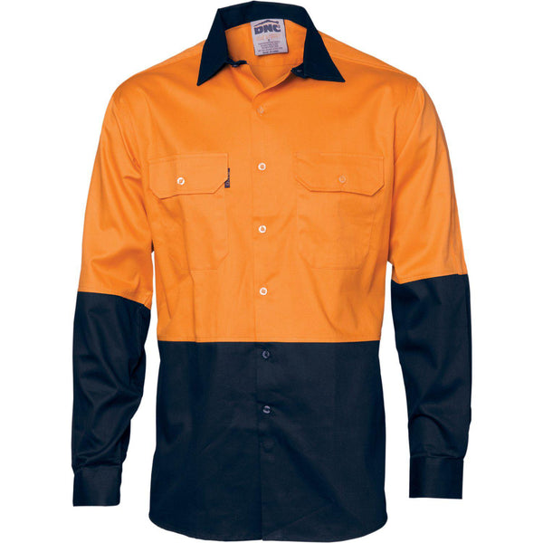 DNC HiVis 2-Tone Cotton Drill Long Sleeve Shirt - 3832-Queensland Workwear Supplies