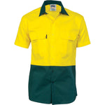 DNC HiVis 2-Tone Cotton Drill Short Sleeve Shirt - 3831-Queensland Workwear Supplies