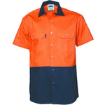 DNC HiVis 2-Tone Cotton Drill Short Sleeve Shirt - 3831-Queensland Workwear Supplies