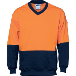 DNC HiVis 2-Tone Cotton V-Neck Fleecy Sweat Shirt - 3922