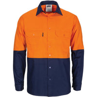 DNC HiVis 2-Tone Light Weight Cool-Breeze Long Sleeve Cotton Shirt With Gusset Sleeves - 3733-Queensland Workwear Supplies