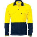 DNC HiVis 2-Tone Long Sleeve Cotton Jersey Polo Twin Pocket - 3944-Queensland Workwear Supplies