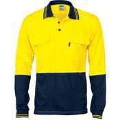 DNC HiVis 2-Tone Long Sleeve Cotton Jersey Polo Twin Pocket - 3944-Queensland Workwear Supplies