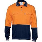 DNC HiVis 2-Tone Long Sleeve Cotton Jersey Polo Twin Pocket - 3944-Queensland Workwear Supplies