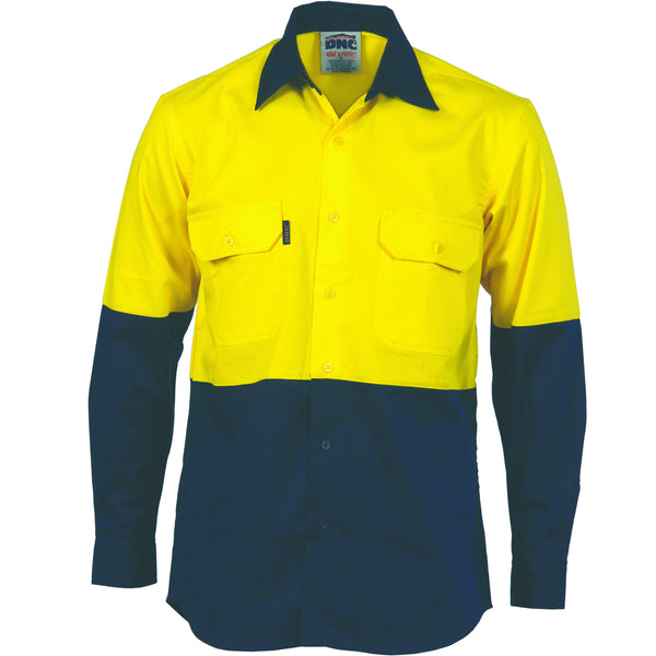 DNC HiVis 2-Tone Vented Drill Long Sleeve Shirt - 3981-Queensland Workwear Supplies