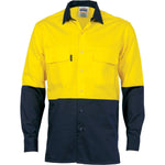 DNC HiVis 3-Way Cool-Breeze Long Sleeve Cotton Shirt - 3938-Queensland Workwear Supplies