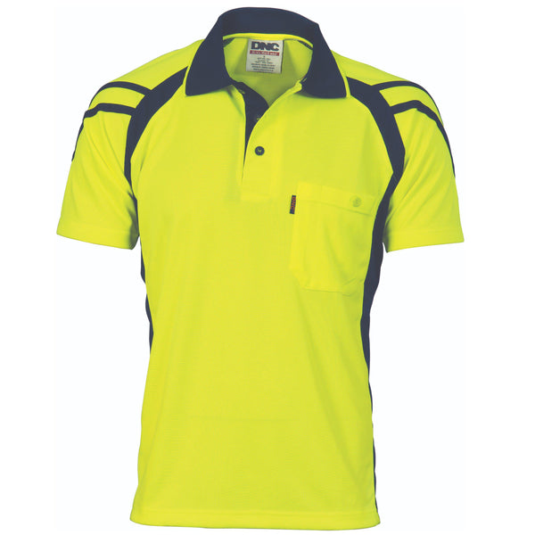 DNC HiVis Cool-Breathe Stripe Panel Short Sleeve Polo - 3979-Queensland Workwear Supplies