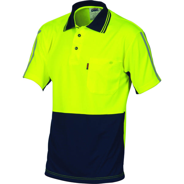 DNC HiVis Cool-Breeze Stripe Short Sleeve Polo - 3755-Queensland Workwear Supplies