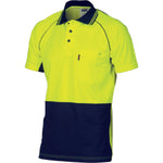 DNC HiVis Cotton Back Cool-Breeze Short Sleeve Contrast Polo - 3719-Queensland Workwear Supplies